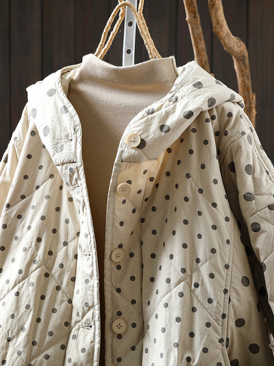 Women Autumn Artsy Dot Padded Hooded Jacket