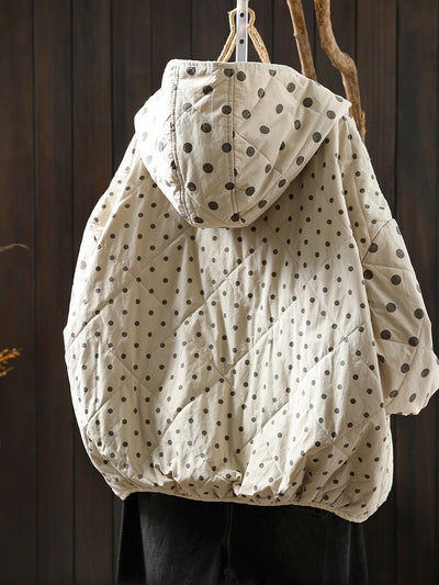Women Autumn Artsy Dot Padded Hooded Jacket
