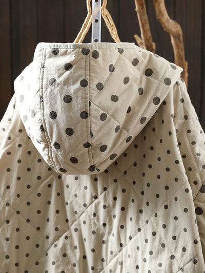 Women Autumn Artsy Dot Padded Hooded Jacket