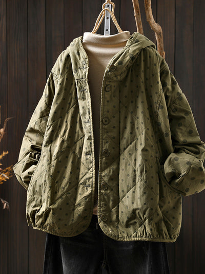Women Autumn Artsy Dot Padded Hooded Jacket