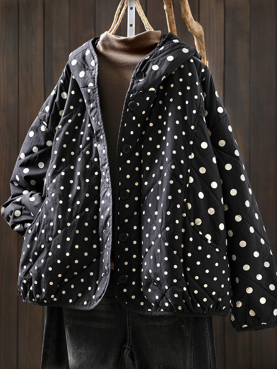Women Autumn Artsy Dot Padded Hooded Jacket