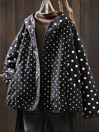 Women Autumn Artsy Dot Padded Hooded Jacket