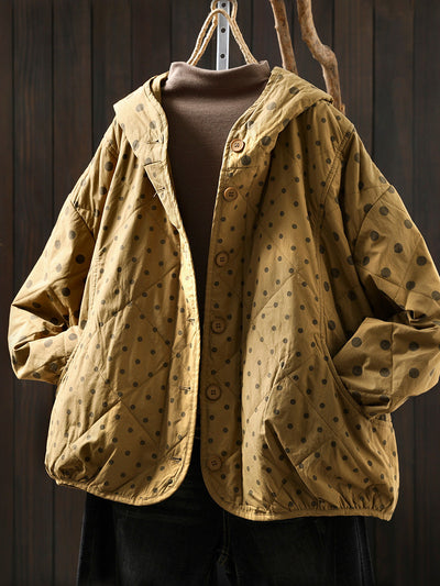 Women Autumn Artsy Dot Padded Hooded Jacket