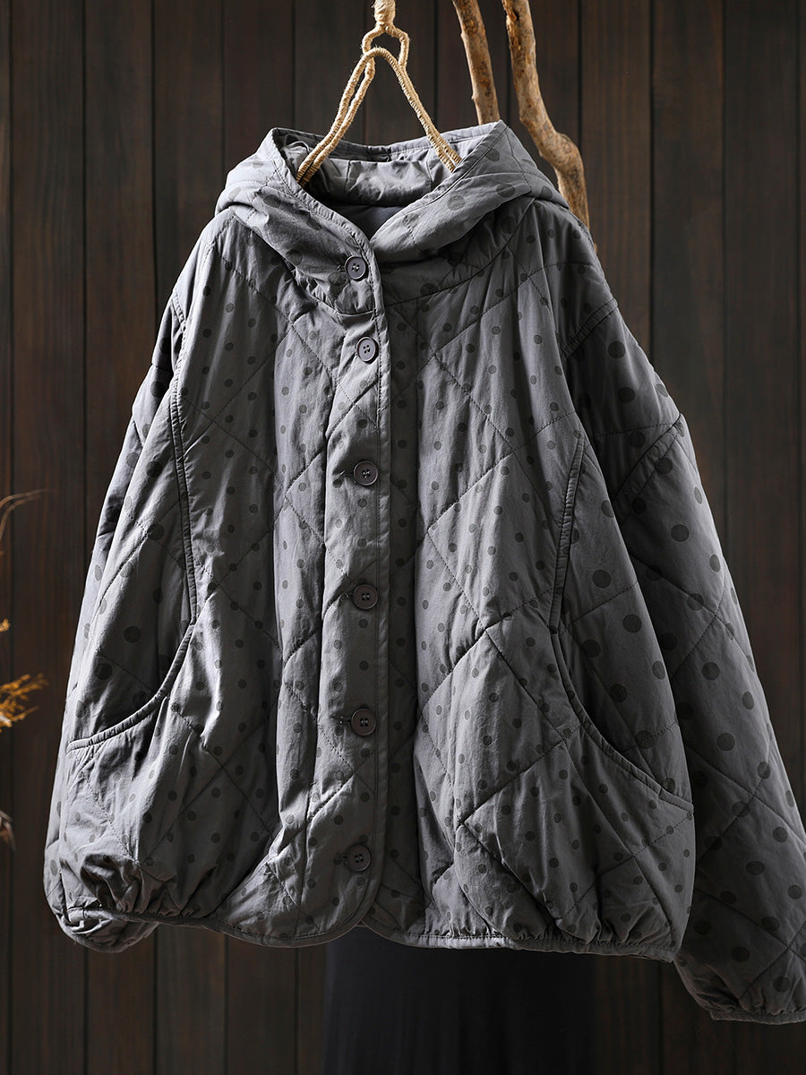 Women Autumn Artsy Dot Padded Hooded Jacket
