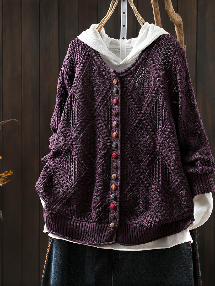 Women Autumn Vintage Rhomboids Knitted O-Neck Sweater