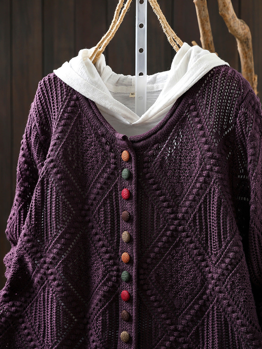 Women Autumn Vintage Rhomboids Knitted O-Neck Sweater