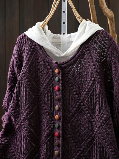 Women Autumn Vintage Rhomboids Knitted O-Neck Sweater