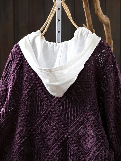 Women Autumn Vintage Rhomboids Knitted O-Neck Sweater