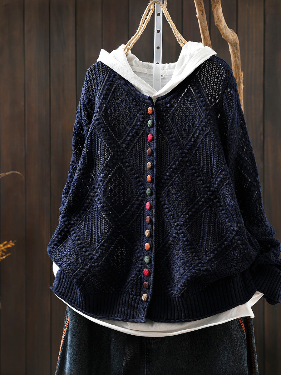 Women Autumn Vintage Rhomboids Knitted O-Neck Sweater