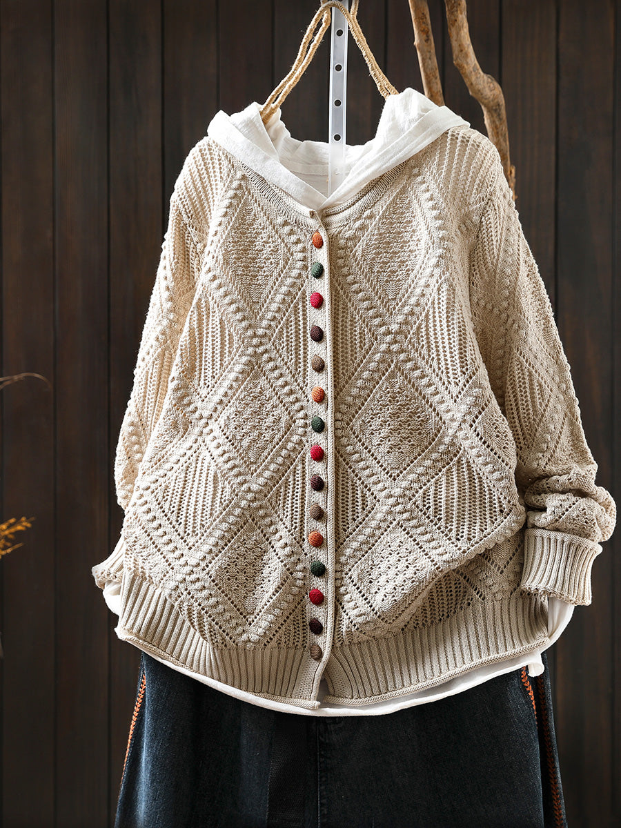 Women Autumn Vintage Rhomboids Knitted O-Neck Sweater