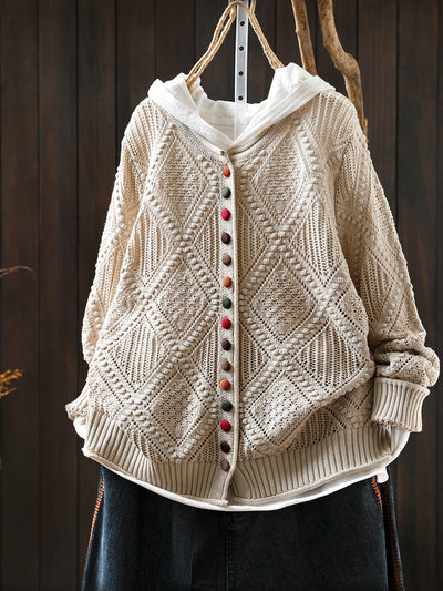 Women Autumn Vintage Rhomboids Knitted O-Neck Sweater