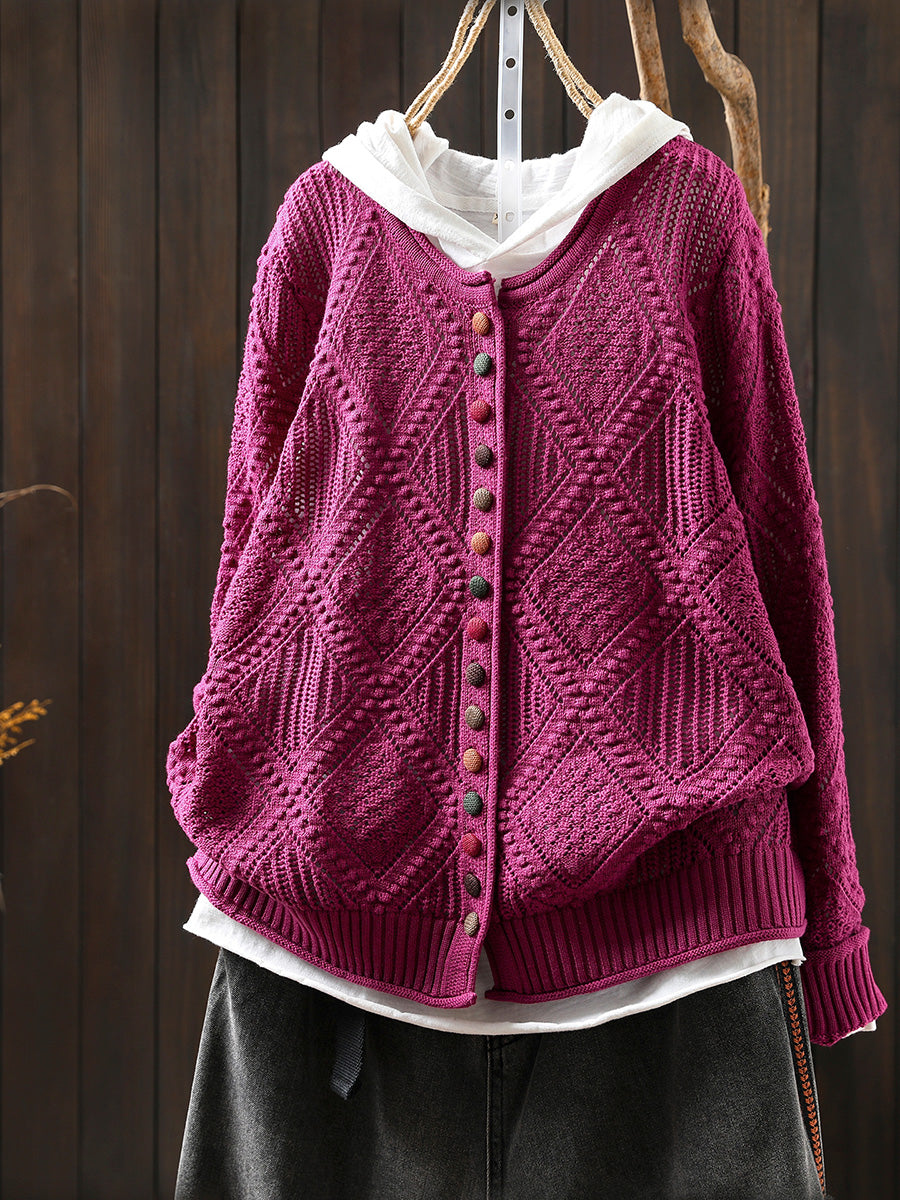 Women Autumn Vintage Rhomboids Knitted O-Neck Sweater