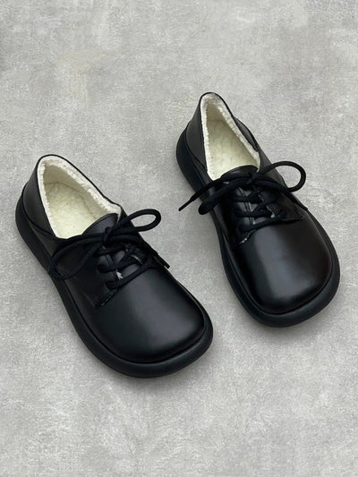 Women Winter Genuine Leather Fleece-lined Flat Shoes