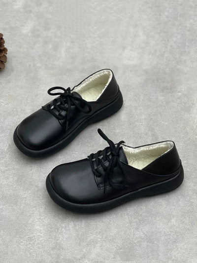 Women Winter Genuine Leather Fleece-lined Flat Shoes