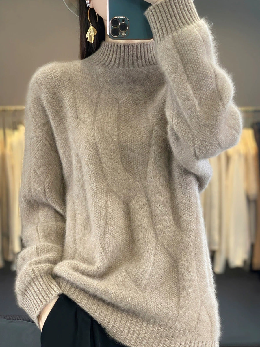 Women Autumn Pure Color Wool Half-Turtleneck Knitted Sweater