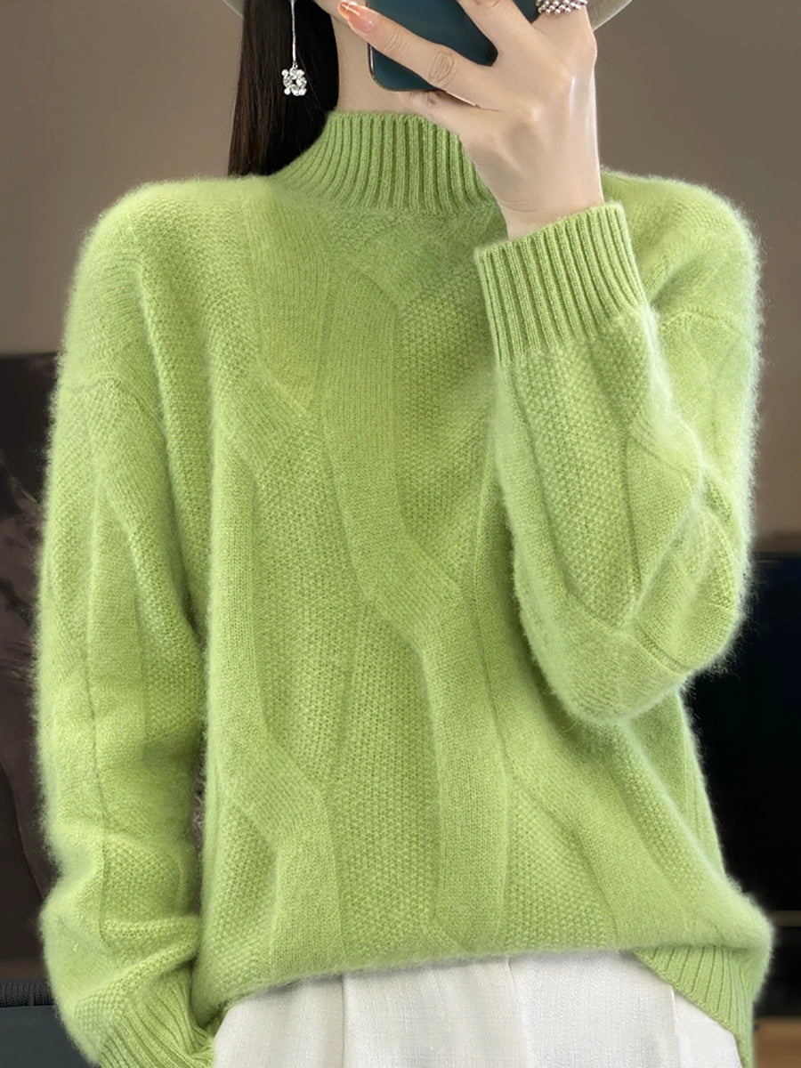 Women Autumn Pure Color Wool Half-Turtleneck Knitted Sweater