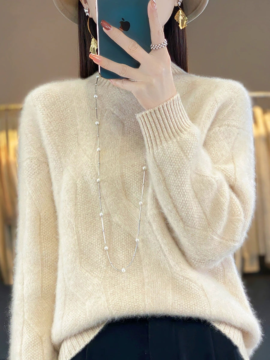 Women Autumn Pure Color Wool Half-Turtleneck Knitted Sweater