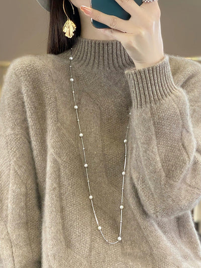 Women Autumn Pure Color Wool Half-Turtleneck Knitted Sweater