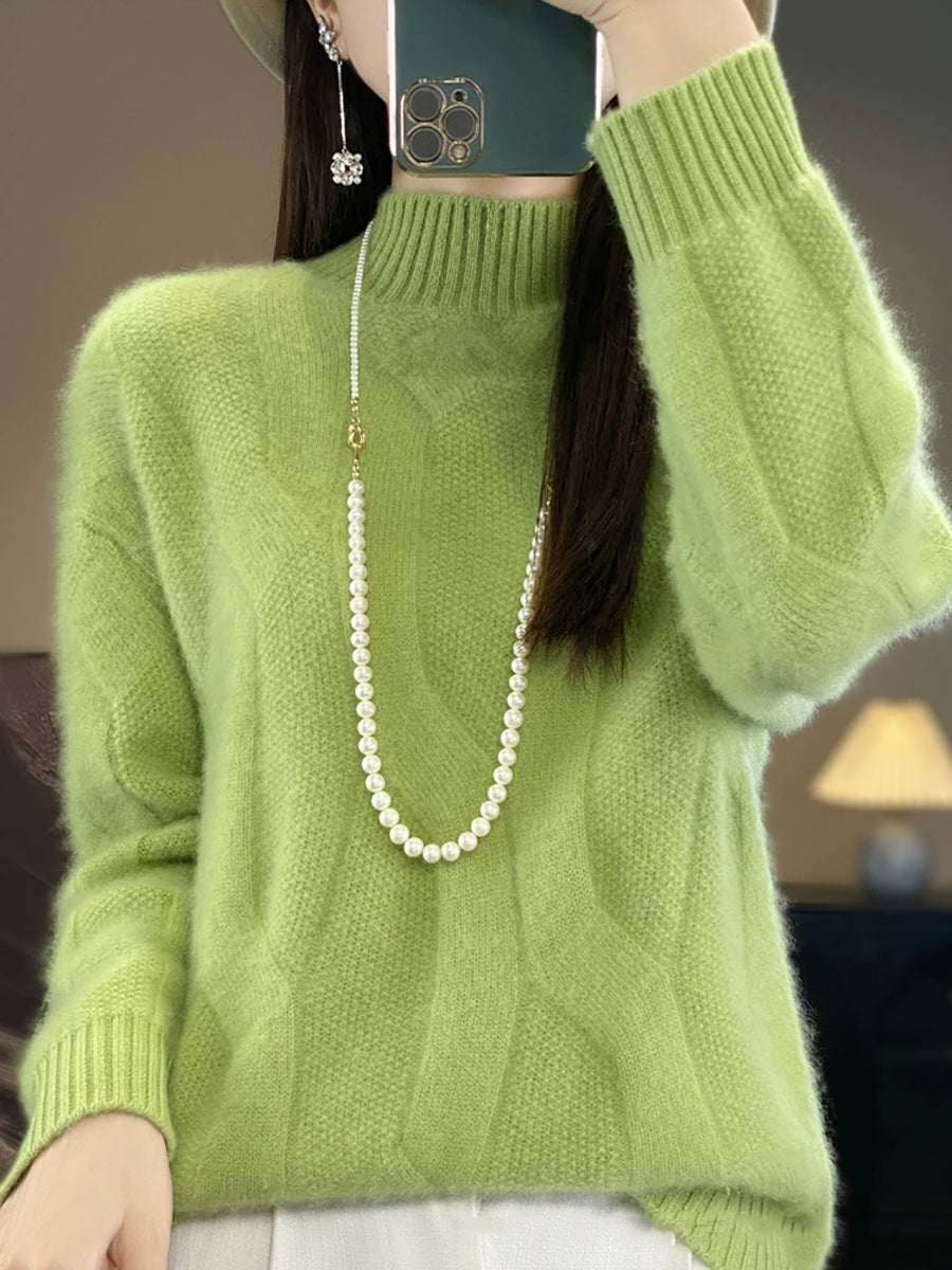 Women Autumn Pure Color Wool Half-Turtleneck Knitted Sweater