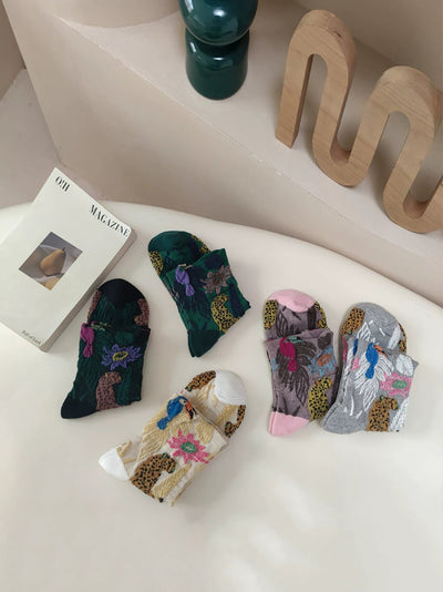 5 Pairs Women Artsy Jacquard Cotton Socks