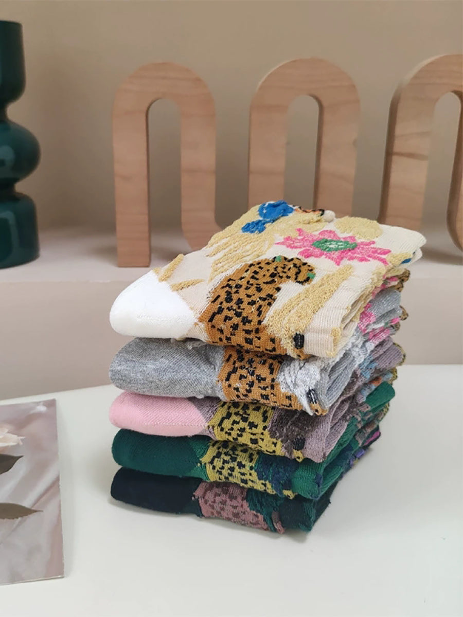 5 Pairs Women Artsy Jacquard Cotton Socks