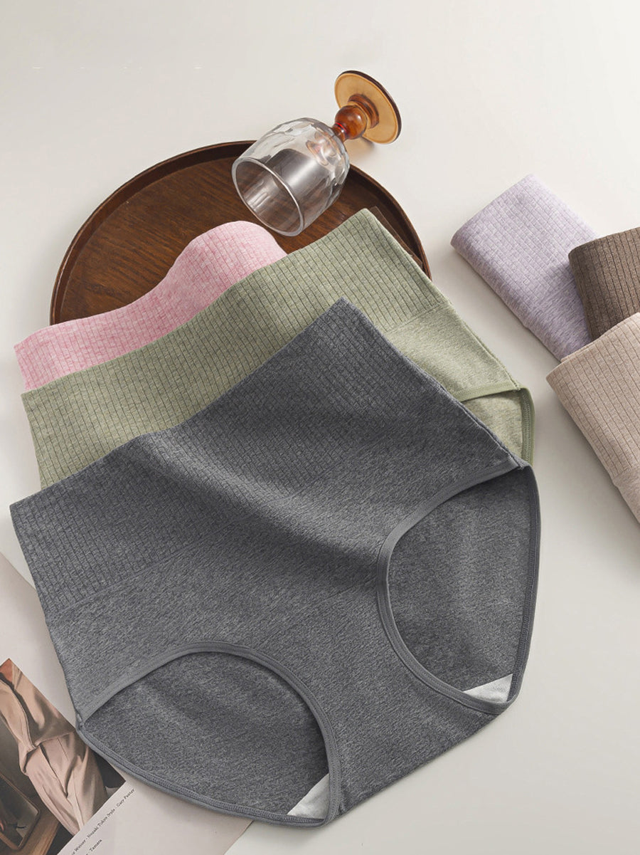 6 Pieces Women Winter Pure Color High Waist Underwear