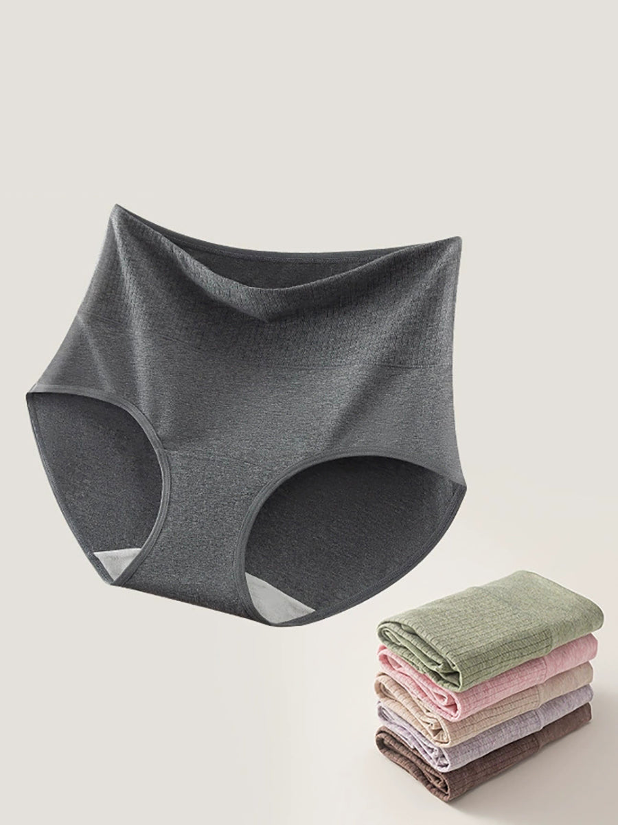 6 Pieces Women Winter Pure Color High Waist Underwear