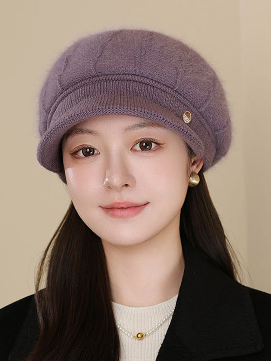 Women Winter Pure Color Knitted Peaked Cap