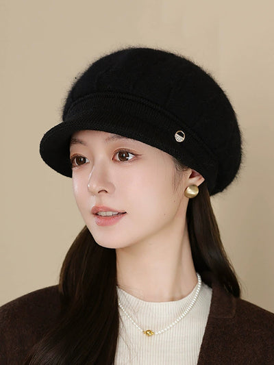 Women Winter Pure Color Knitted Peaked Cap