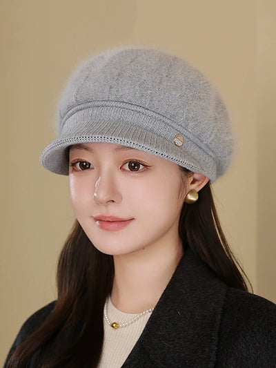 Women Winter Pure Color Knitted Peaked Cap