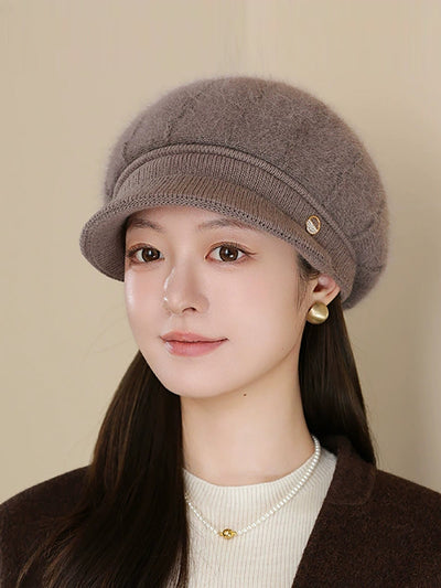 Women Winter Pure Color Knitted Peaked Cap