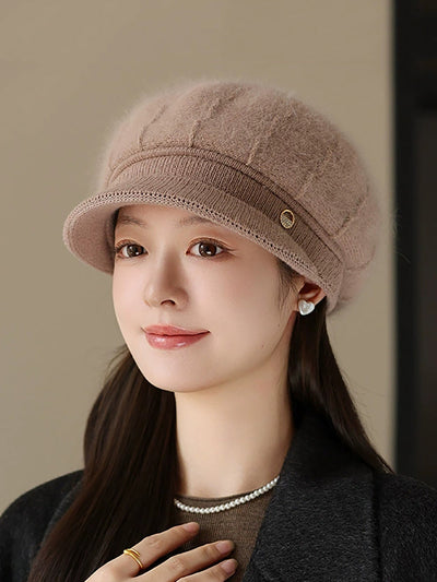 Women Winter Pure Color Knitted Peaked Cap