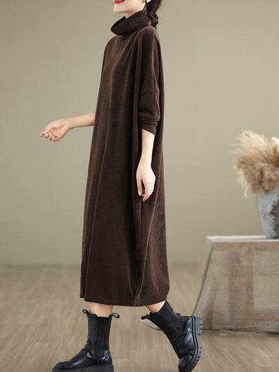 Women Winter Casual Pure Color Turtleneck Dress