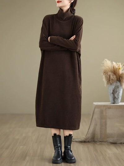 Women Winter Casual Pure Color Turtleneck Dress