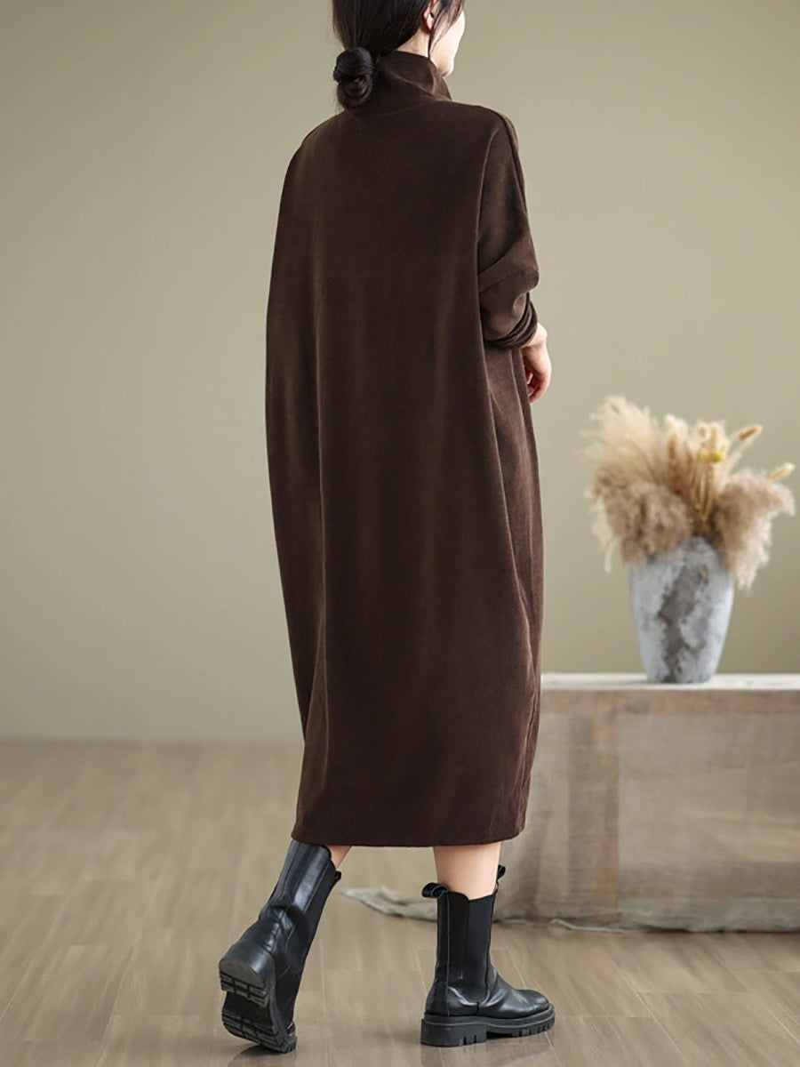 Women Winter Casual Pure Color Turtleneck Dress
