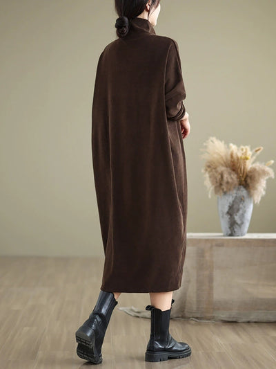 Women Winter Casual Pure Color Turtleneck Dress