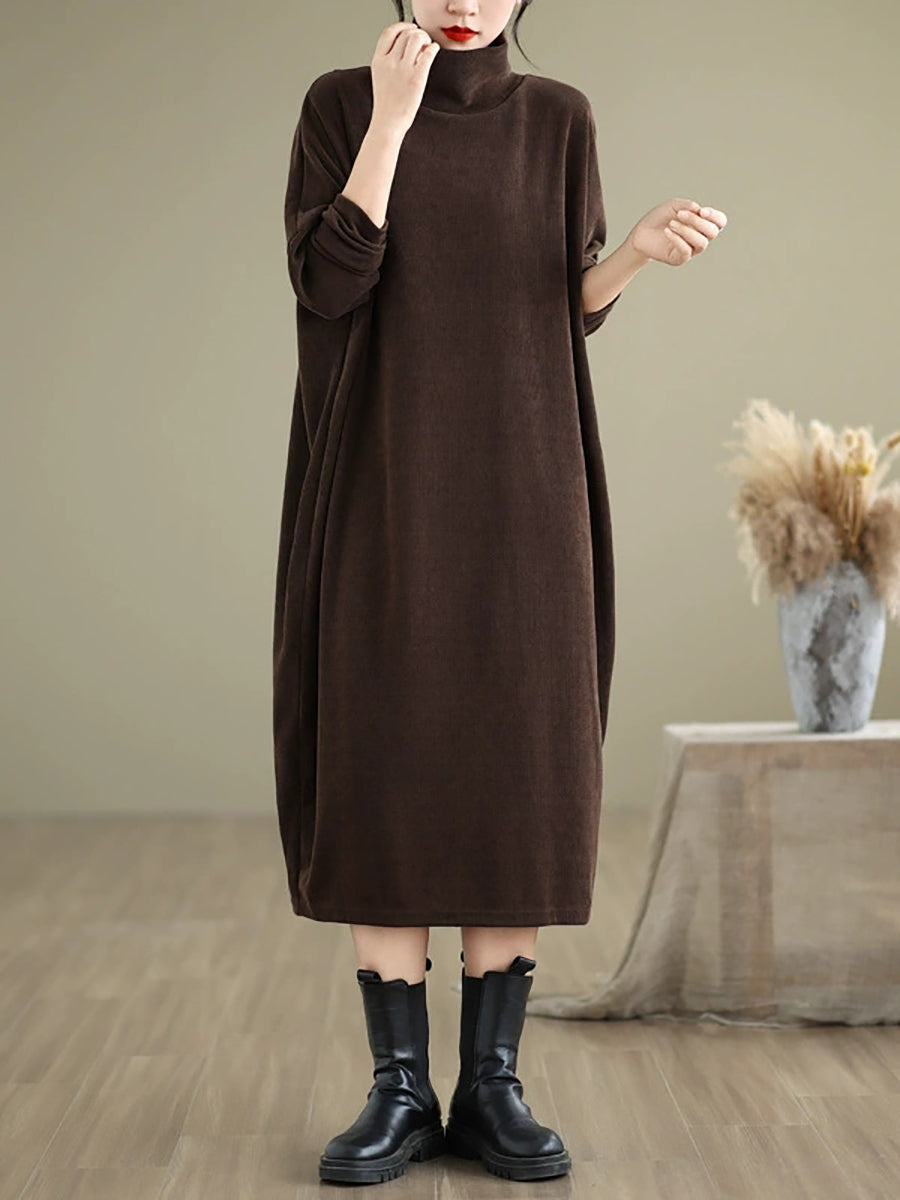Women Winter Casual Pure Color Turtleneck Dress