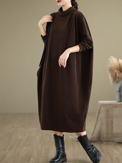 Women Winter Casual Pure Color Turtleneck Dress