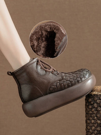Women Winter Genuine Leather Fleece-lined Platform Ankle Boots