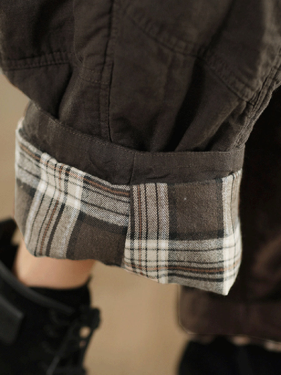 Women Autumn Pure Color 100%Linen Padded Straight Pants