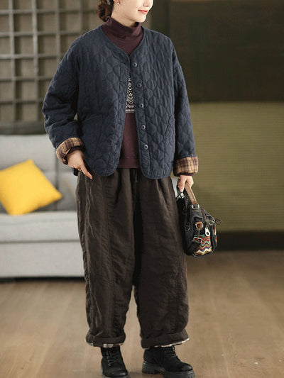 Women Autumn Pure Color 100%Linen Padded Straight Pants