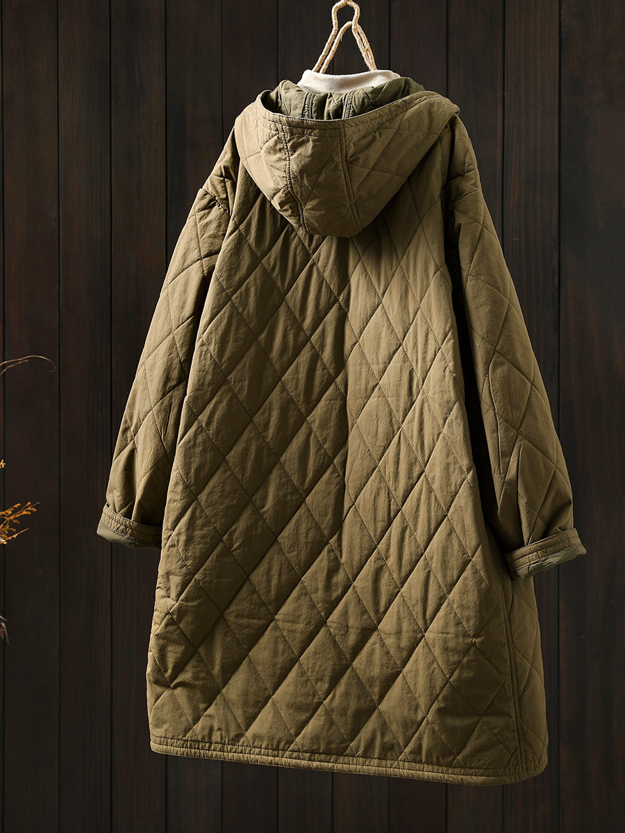 Women Autumn Casual Pure Color Hooded Padded Coat