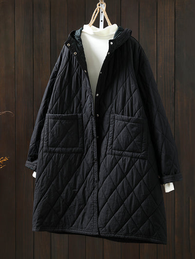 Women Autumn Casual Pure Color Hooded Padded Coat