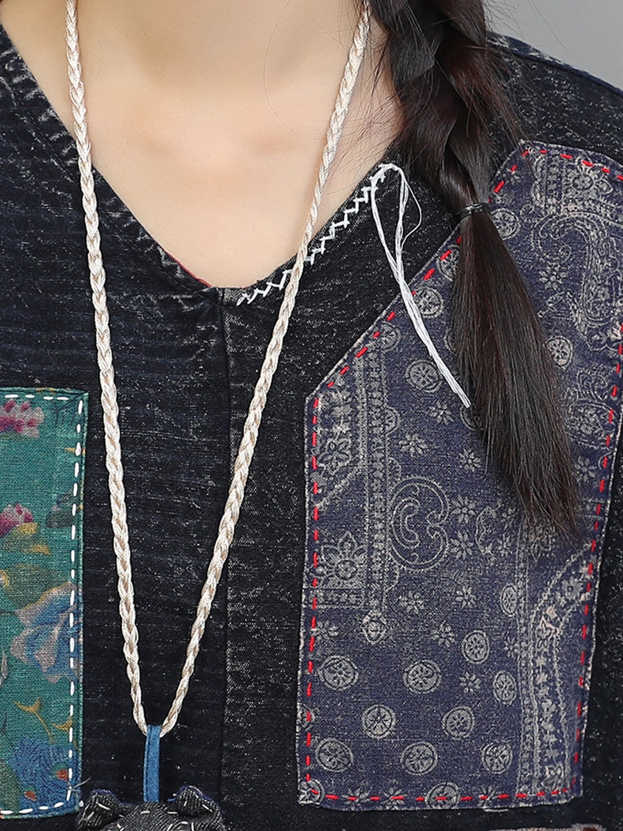 Women Autumn Retro Patchwork Cotton Suits