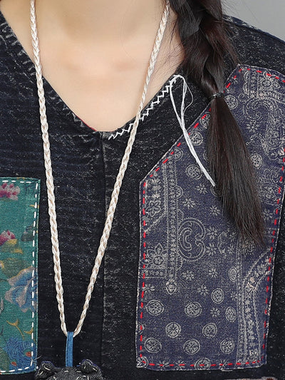 Women Autumn Retro Patchwork Cotton Suits