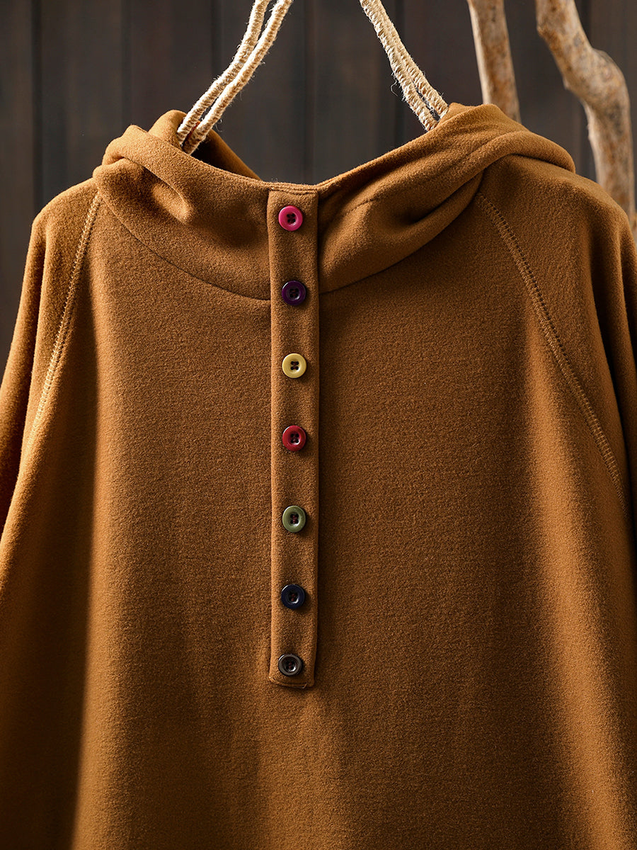 Women Autumn Casual Pure Color Cotton Hoodie