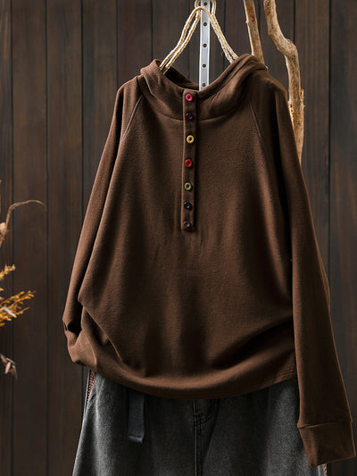 Women Autumn Casual Pure Color Cotton Hoodie