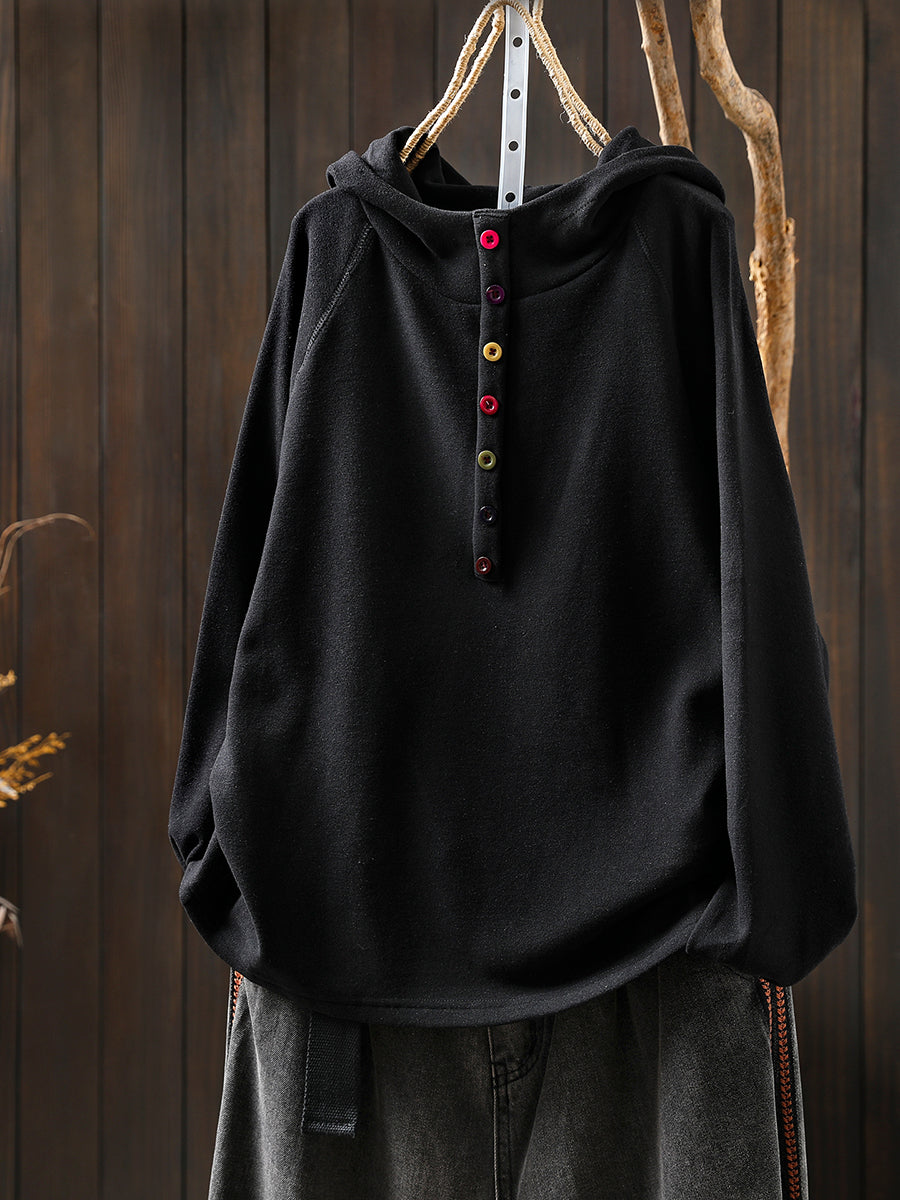Women Autumn Casual Pure Color Cotton Hoodie