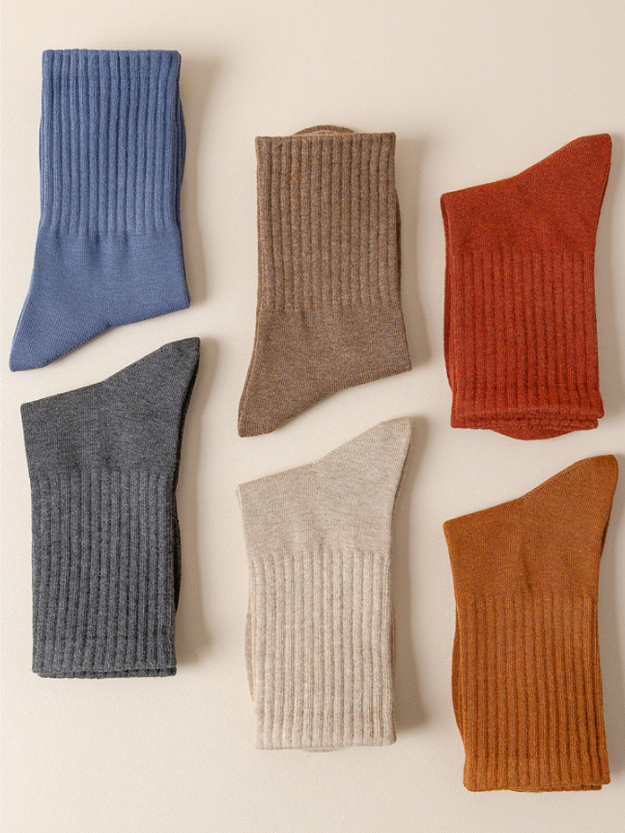 7 Pairs Women Autumn Pure Color Cotton Socks