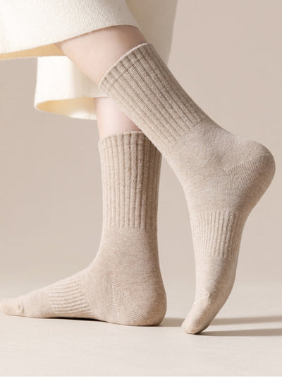 7 Pairs Women Autumn Pure Color Cotton Socks